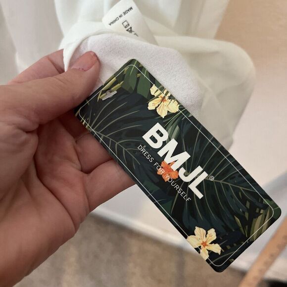 BMJL Swim Cover Up Mini Dress Women Size M White Boho NWT Beachy 3/4 Sleeve - Picture 7 of 7